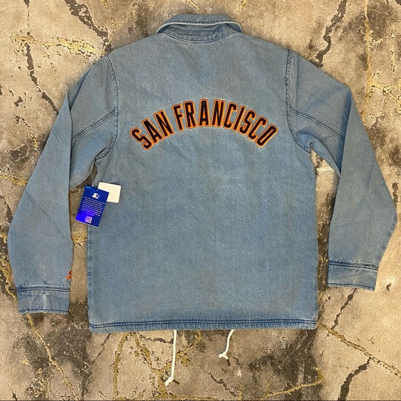 Starter San Francisco Giants Denim Button Jacket - Picture 2 of 8